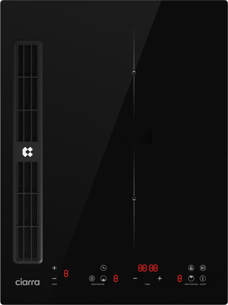 CIARRA Induktionskochfeld mit integriertem Dunstabzug, 39 cm Boost schnelleres Kochen Touch-Control Induktion Kochfeld mit 2 Platten Timer CBBEH392B