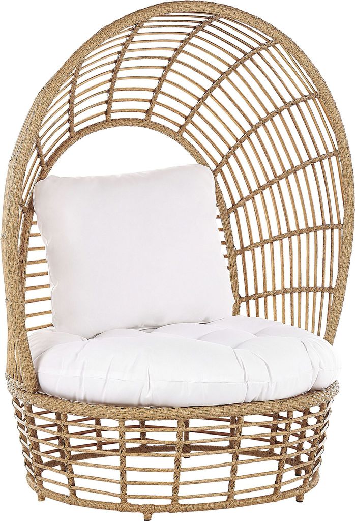 BELIANI Korbsessel Beige aus Rattan / Metall mit Kissen Indoor / Outdoor Garten Lounge Terrasse Patio Balkon Wohnzimmer Schlafzimmer Modernes Design