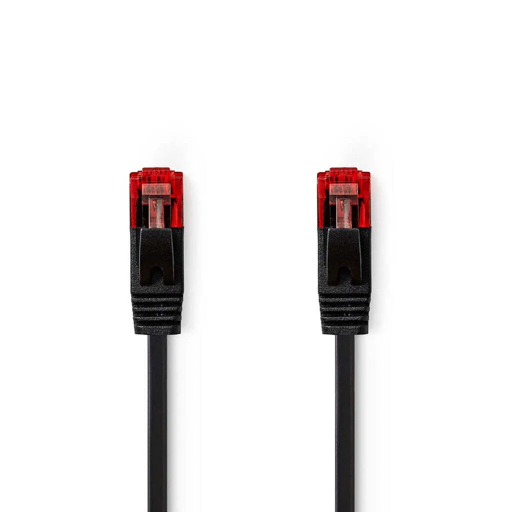Câble RJ45 CAT6 Plat 1m Noir - Réseau Haute Vitesse U/UTP sans Crochet
