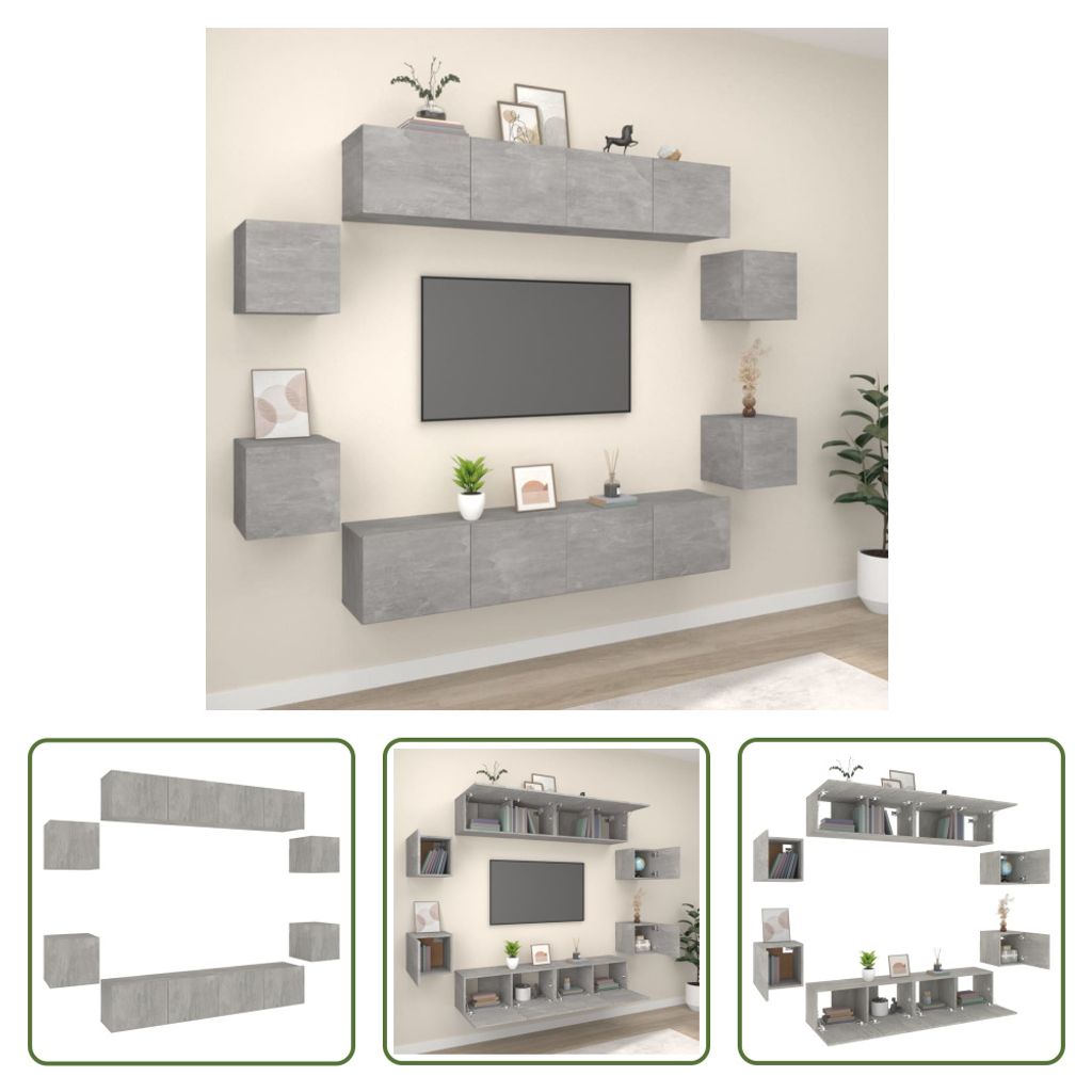 The Living Store 8-tlg. TV-Schrank-Set Betongrau Holzwerkstoff