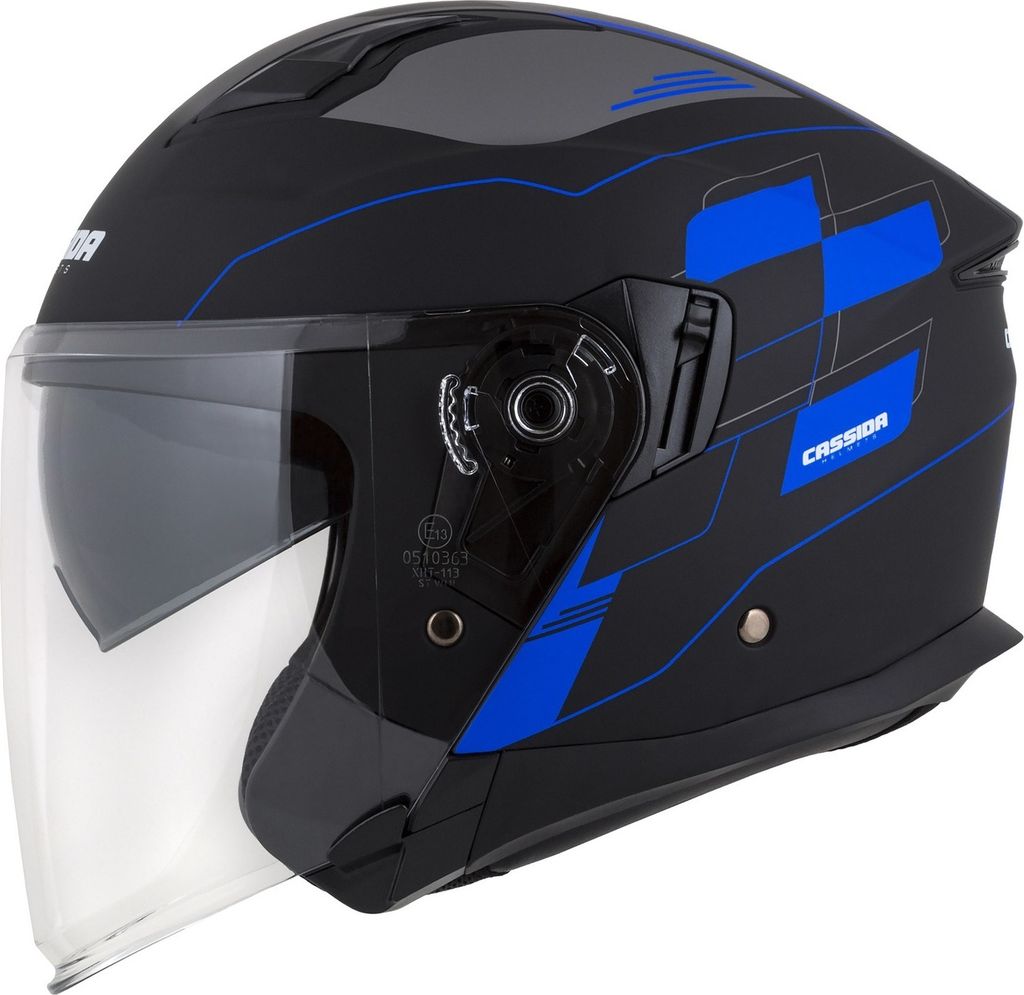 Jethelm Jet Tech RoxoR, Cassida schwarz matt, blau, grau, weiß für Erwachsene Größe XS