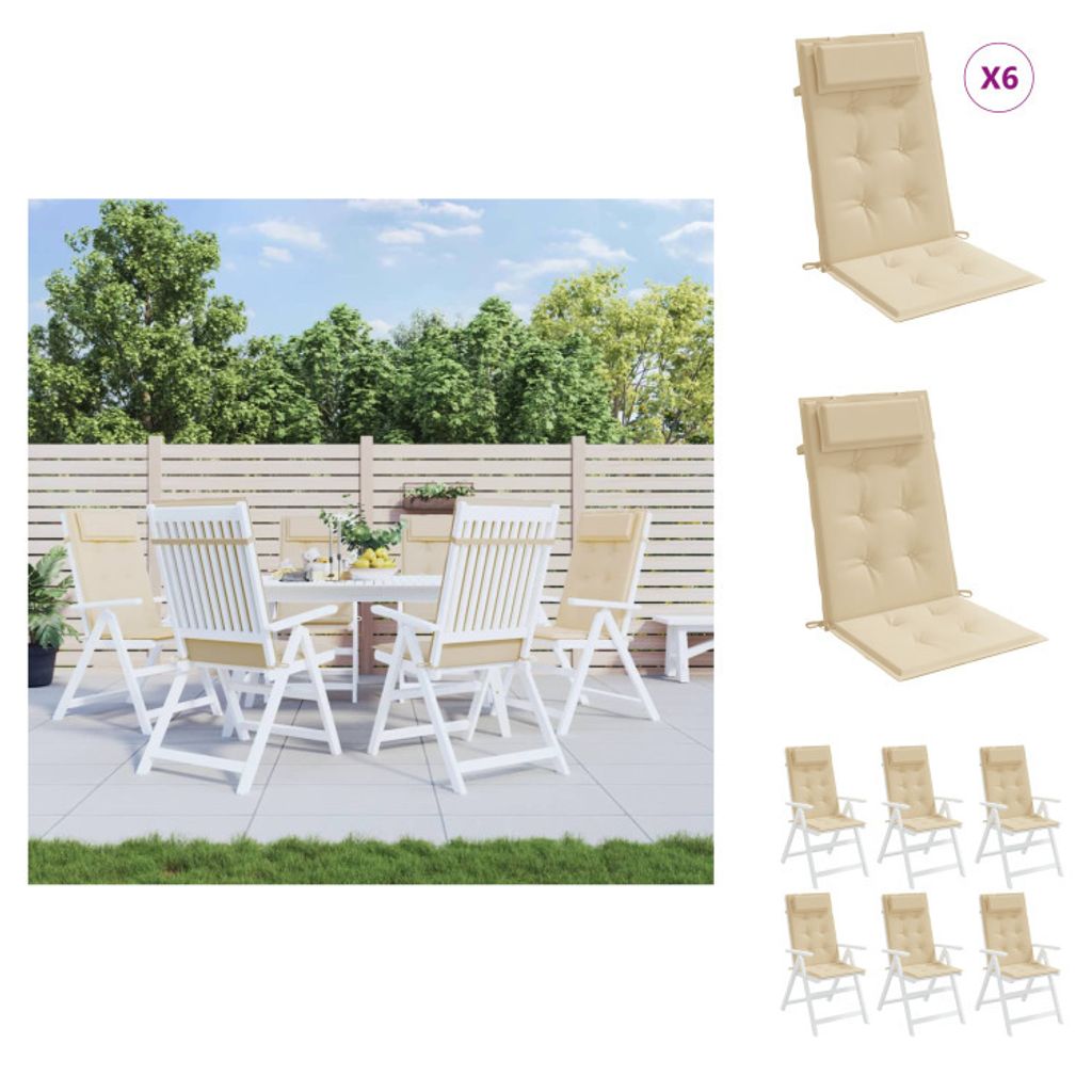 vidaXL Hochlehner-Auflagen 6 Stk. Beige Oxford-Gewebe - Sitzpolster