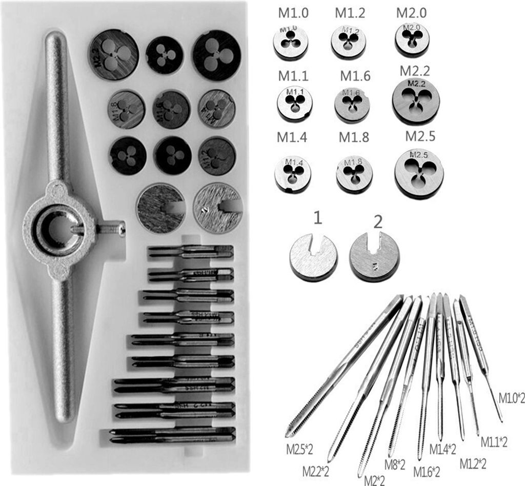 Mikro-Gewindebohrer- und Schneideisen-Set, 30-teilig