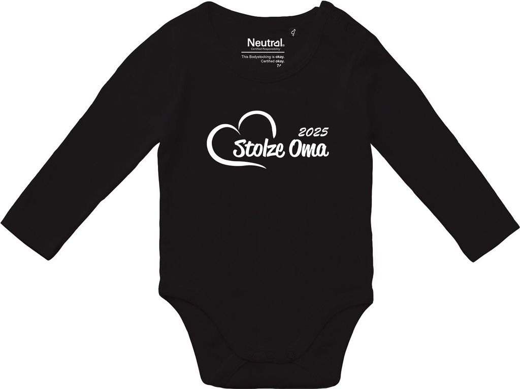 Huuraa Baby Body Stolze Oma 2025 Herz Geschenk Größe 62 Black Baumwolle Fairtrade Stolze Oma Babykleidung