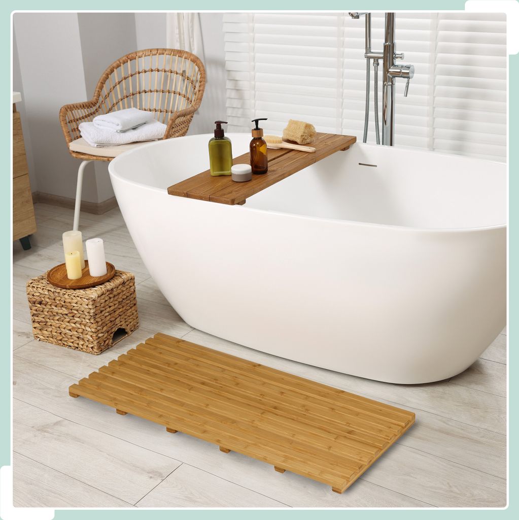 Relaxdays Bambus Badematte, 100 x 50 cm, rutschfeste