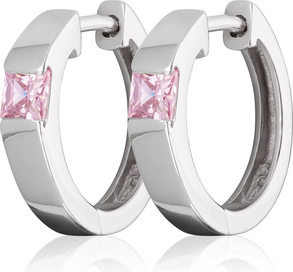 Paar Ø 16mm 925 Sterling Silber Klappcreolen Zirkonia rose Produktbild 