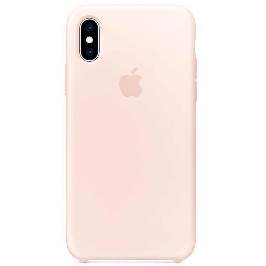 The back of a pink iPhone case with an Apple logo.