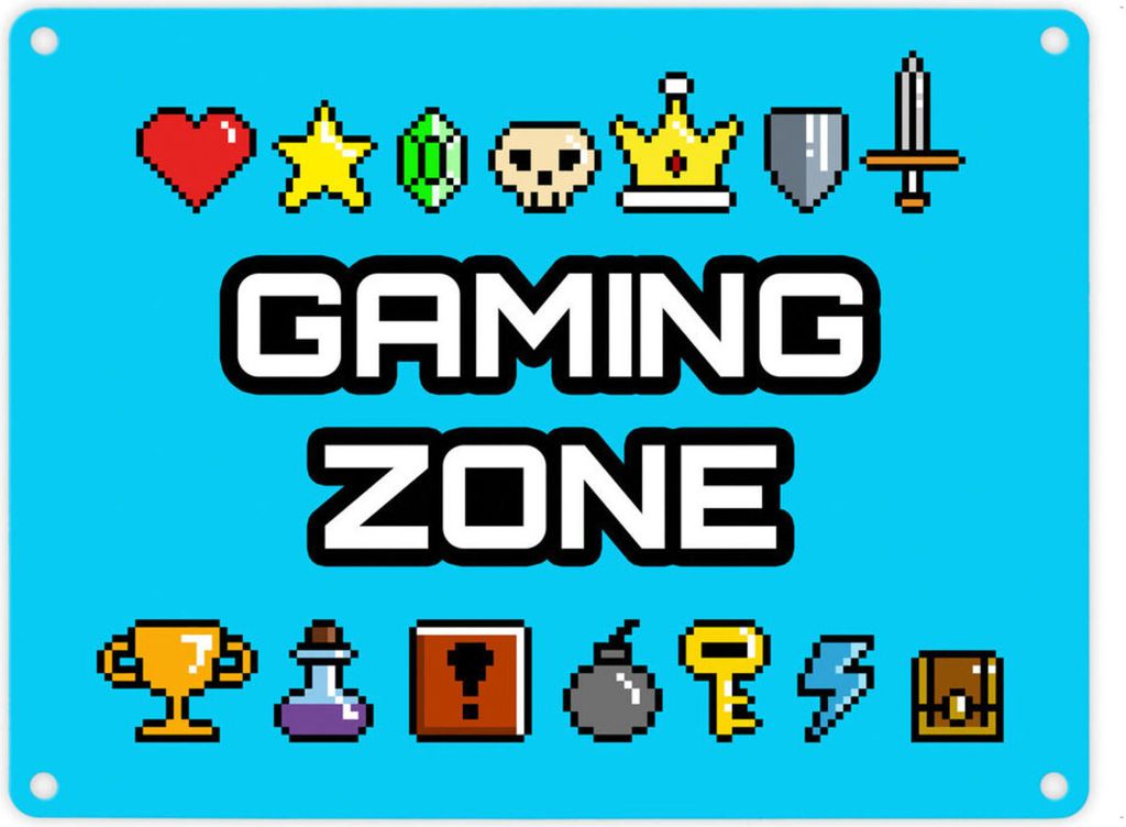Gaming Zone Metallschild in 15x20 cm mit Pixel-Items für Produktbild 