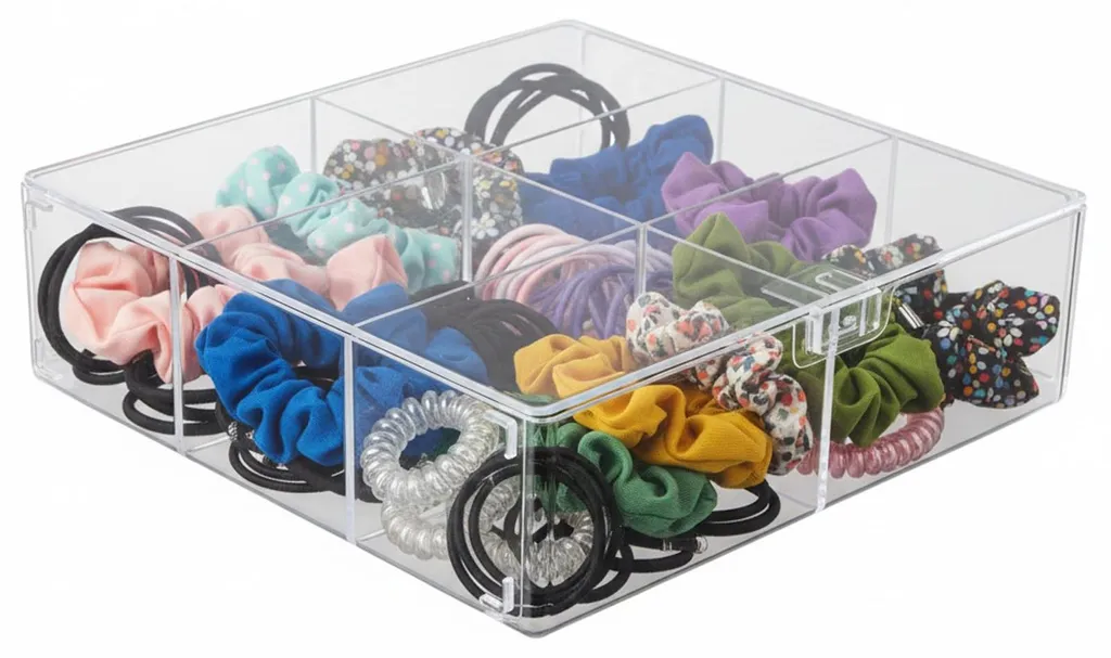 Boîte de rangement 6 compartiments pour accessoires de coiffure transparent
