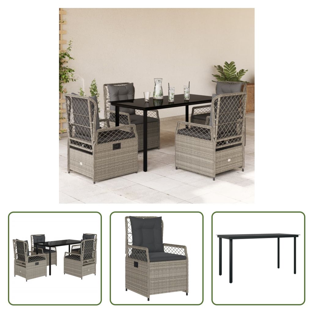 The Living Store 5-tlg. Garten-Essgruppe mit Kissen Hellgrau Poly Rattan
