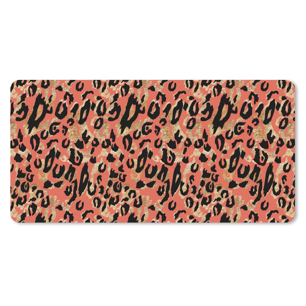 MuchoWow Schreibtischunterlage Pantherdruck - Rosa - Gold 80x40 cm - XXL Mauspad - Gaming Mauspad