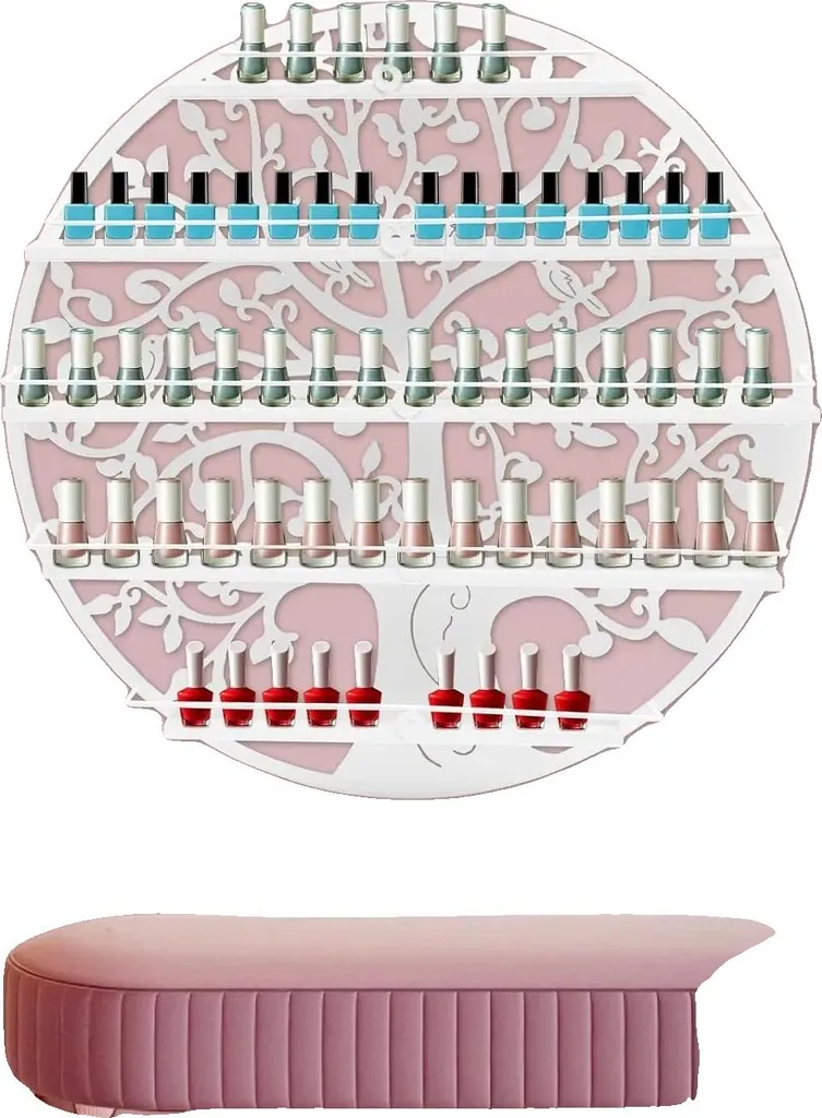 Rangement vernis à ongles mural rond métal 60 cm pour salon de beauté