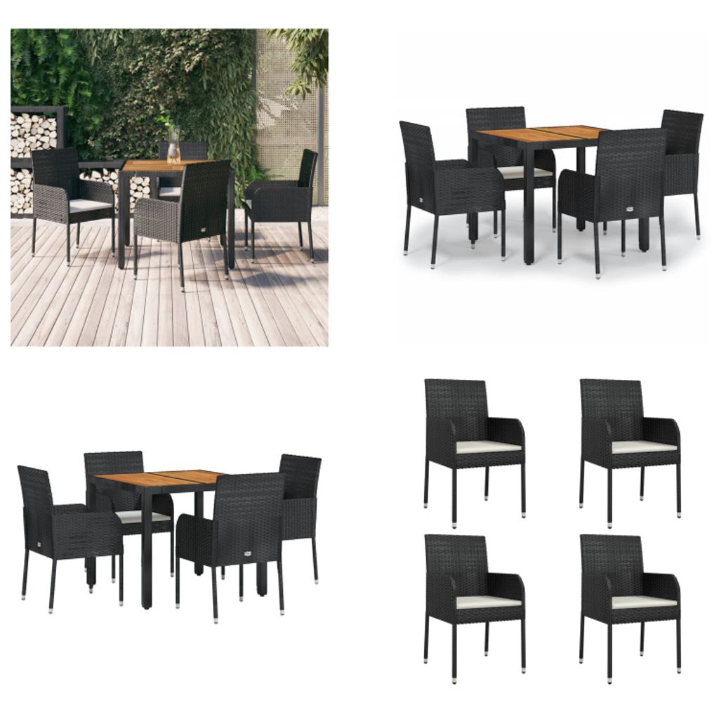 vidaXL 5 tlg. Garten Essgruppe mit Kissen Schwarz Poly Rattan - Garten Essgruppe - Garten Essgruppen - Essgruppe - Essgruppe Terrasse