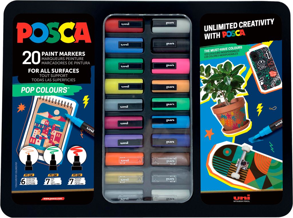 Uni-Ball 186831 - POSCA Marker Set, 20 Acrylstifte im Etui, Produktbild 