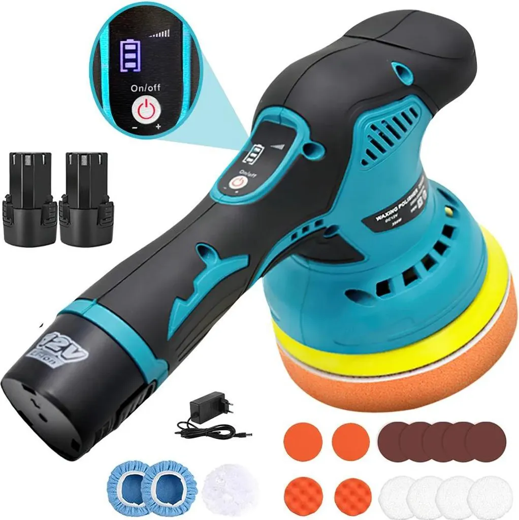Lucidatrice Auto a Batteria 12V Professionale - Kit 2 Batterie 5500 RPM