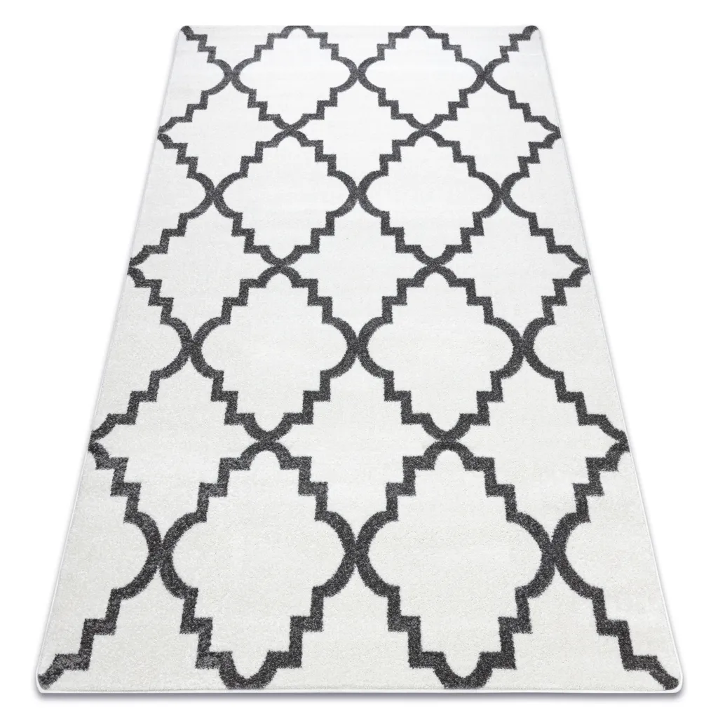 Tapis motif géométrique trellis crème et gris SKETCH doux 80x150 cm
