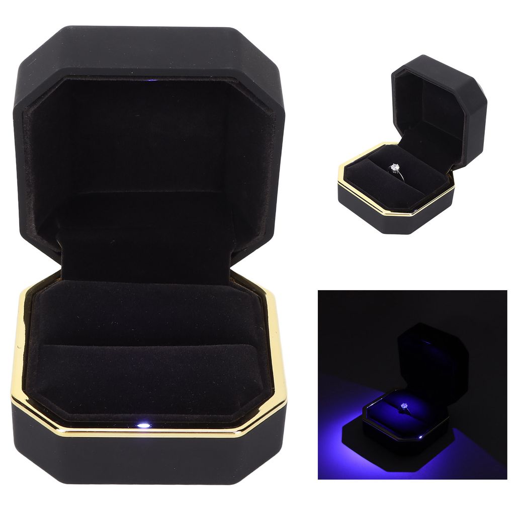 Ringbox, quadratisch, Samt, für Eheringe, mit LED-Licht, Produktbild 
