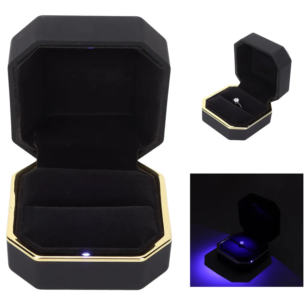 Cofanetto Anello con Luce LED - Velluto Nero per Fidanzamento