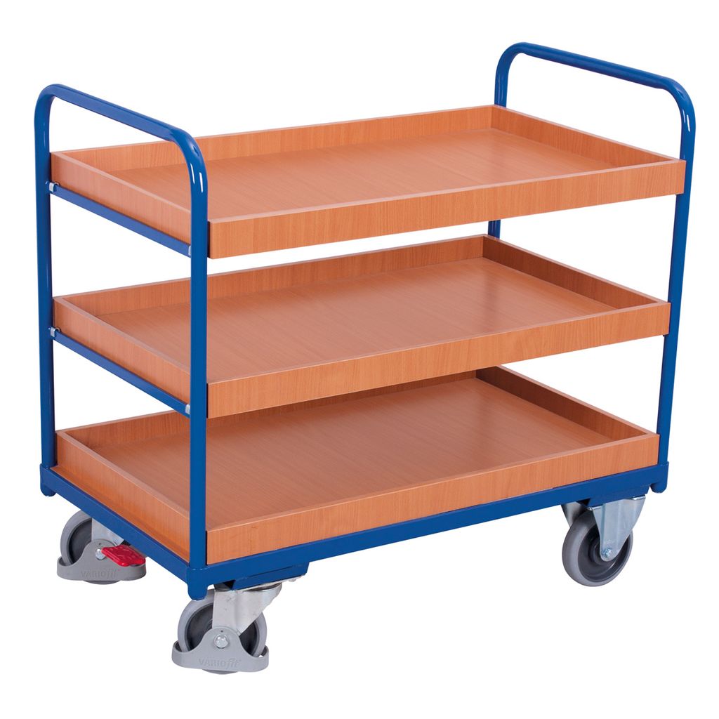 VARIOfit Etagenwagen, niedrig mit 3 Ladeflächen, umrandet 965x555mm Anthrazitgrau RAL 7016