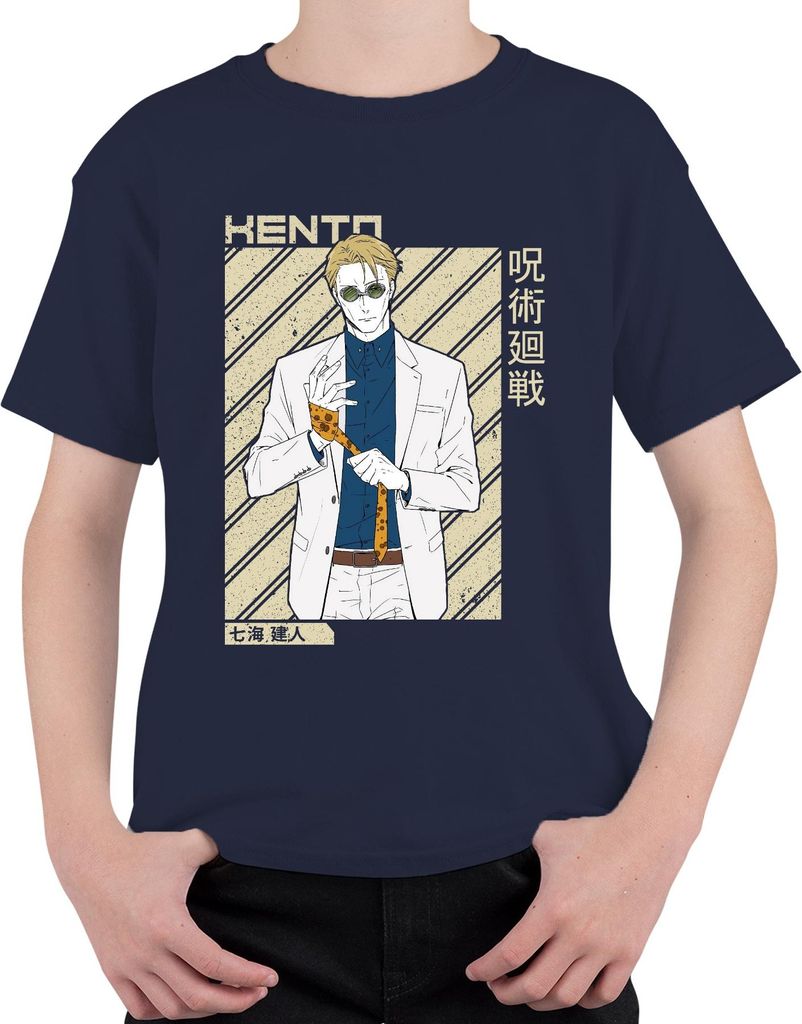 Nanami Kento Jujutsu Kaisen Anime Anzug Krawatte Geschenk Vintage Uni Kinder T-Shirt, Navy, 104