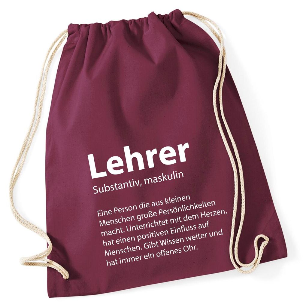 Huuraa Turnbeutel Lehrer Definition 12 Liter Burgundy Baumwolle Rucksack Geschenkidee