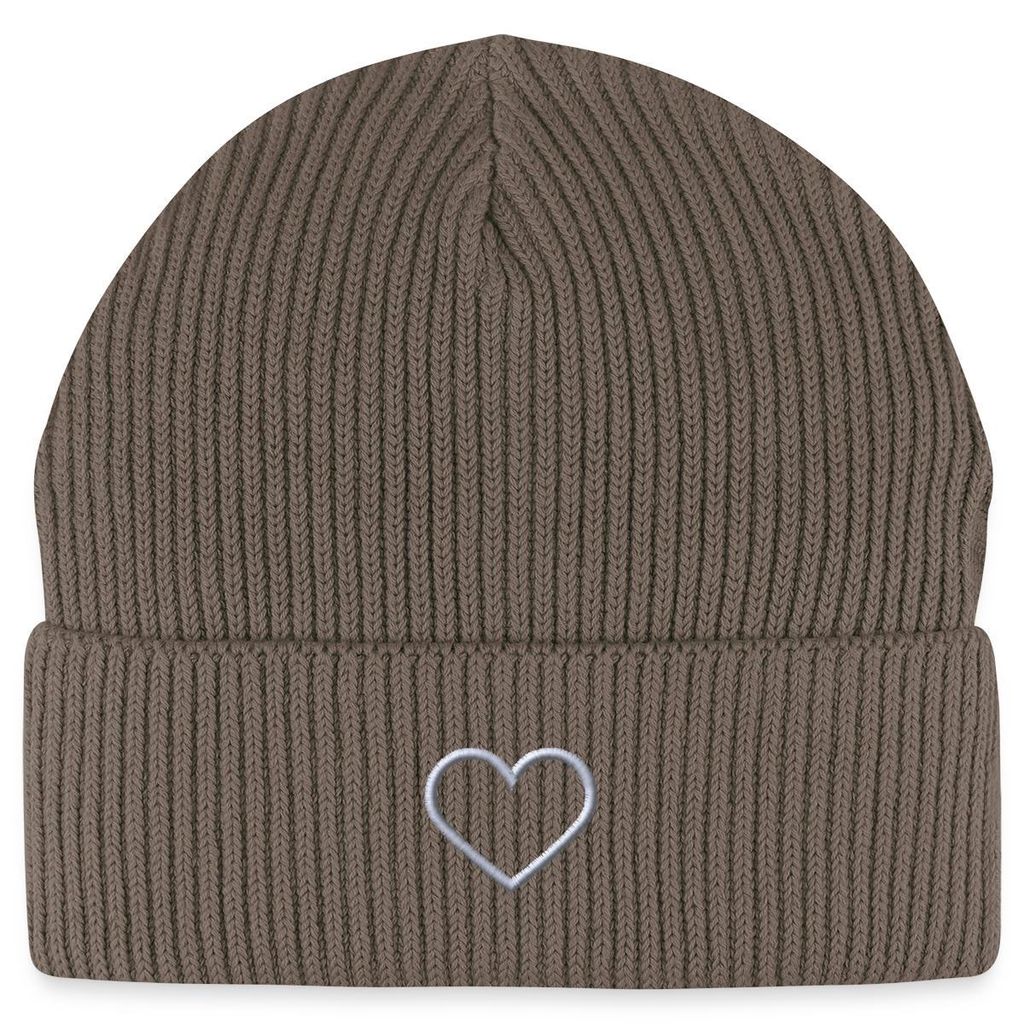 Spreadshirt Stickerei Herz Fisherman Beanie Bio Mütze, One size, Dunkelbraun