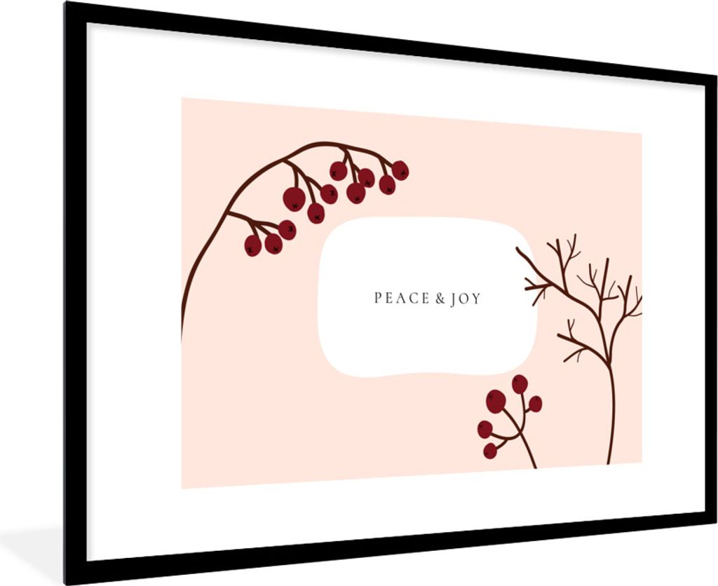 MuchoWow Gerahmtes Poster Beeren - Äste - Zitat - Rosa 90x60 cm - Poster mit Schwarzem Bilderrahmen Wandposter Rahmen Foto Bilder - Wanddekorati...
