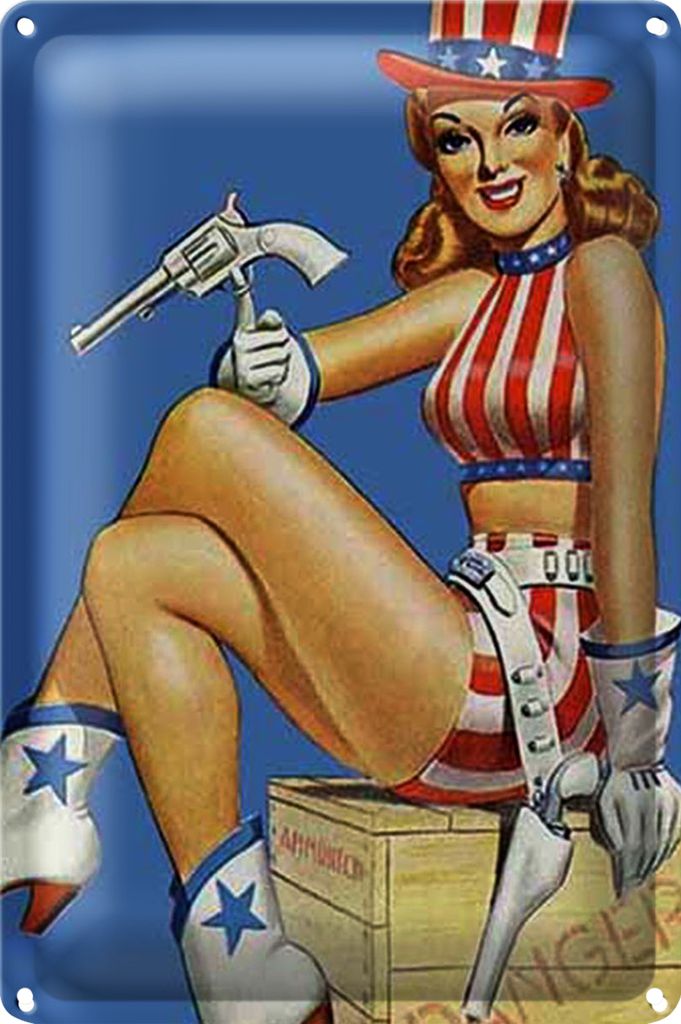 Blechschild Pin Up 40x30cm danger Cowgirl USA Pistole
