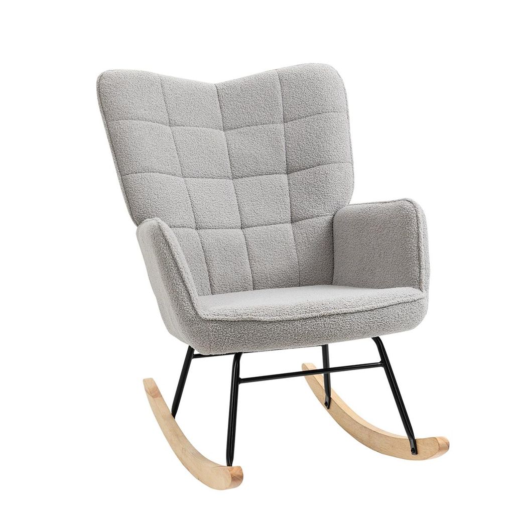 Schaukelstuhl im Retro-Design Berbervlies Massivholz Relaxsessel Freizeitstuhl bis 120 kg 71 x 92 x 101 cm Hellgrau