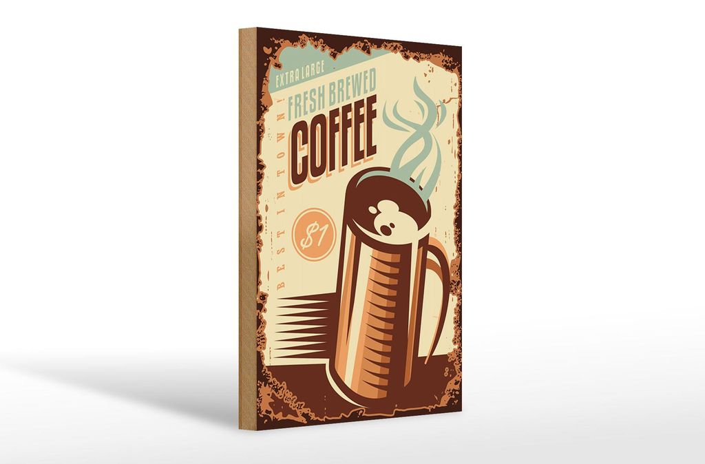 Holzschild Retro 20x30cm Kaffee fresh brewed Coffee Produktbild 