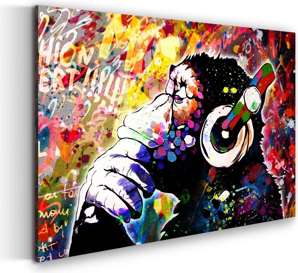 Wandbild Leinwandbild Headphone Monkey Kunstdruck XXL Wanddeko: 120x80x4cm