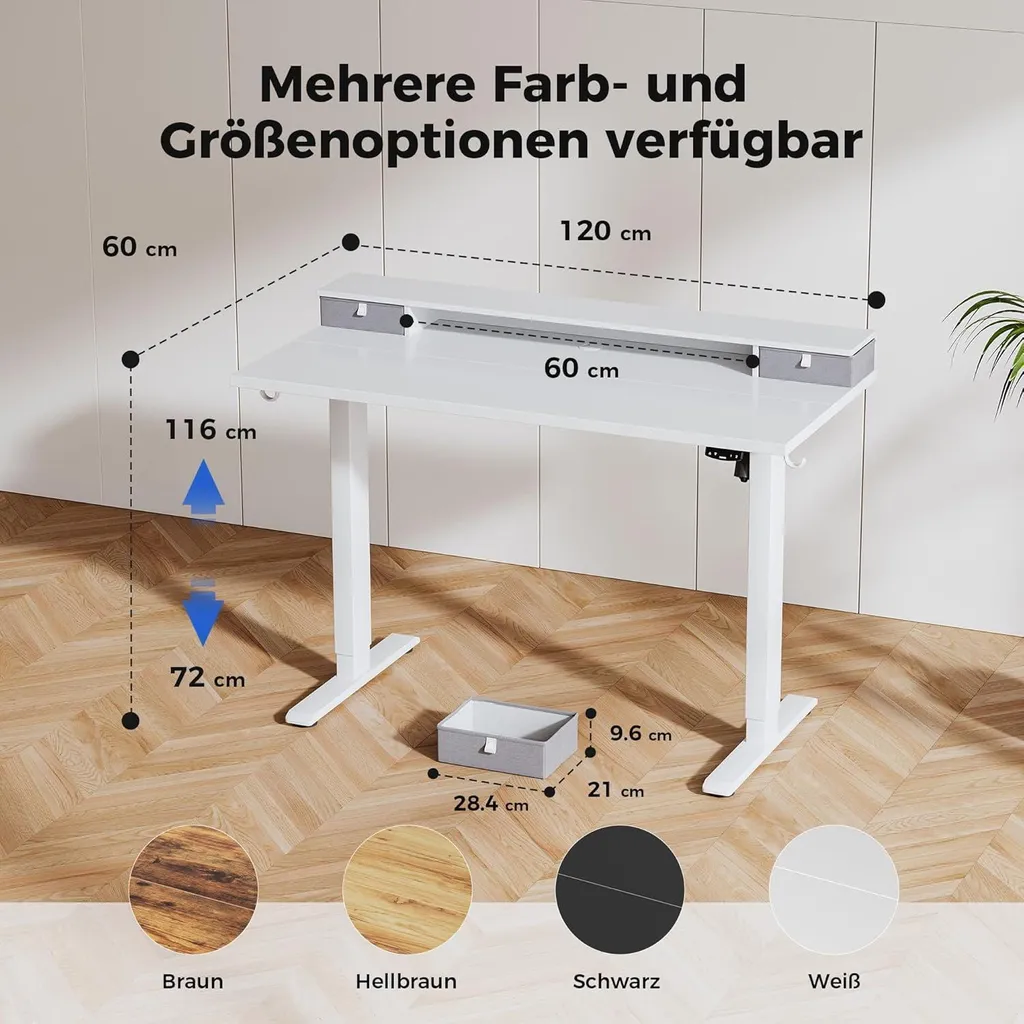 Fini le mal de dos avec ce bureau réglable électrique 120x60cm à tiroirs