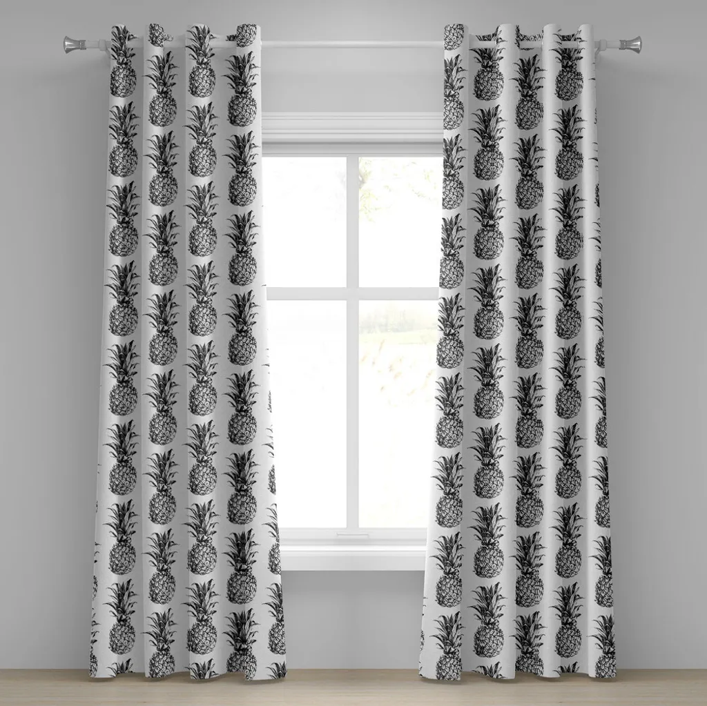 Rideau pour Salon Design Ananas, Décoration de Fenêtre Moderne 2 Panneaux