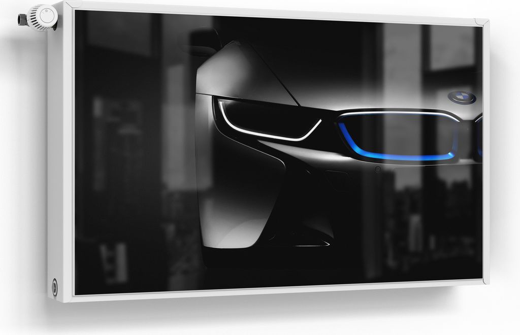 DEQORI Magnetmatte Heizung Standard 100x60 cm 'BMW i8 Frontalaufnahme' Magnetfolie