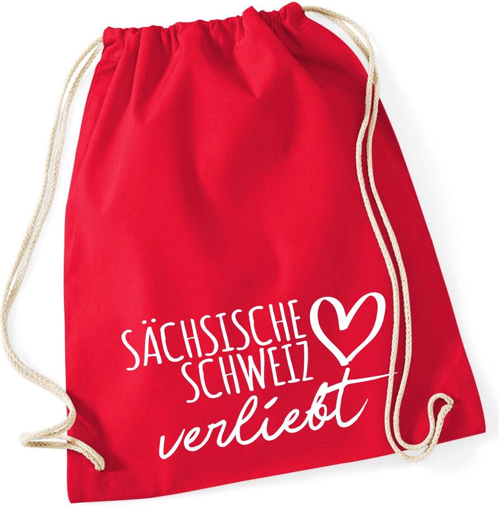 Huuraa Turnbeutel Sächsische Schweiz verliebt 12 Liter Classic Red Baumwolle Rucksack Geschenkidee