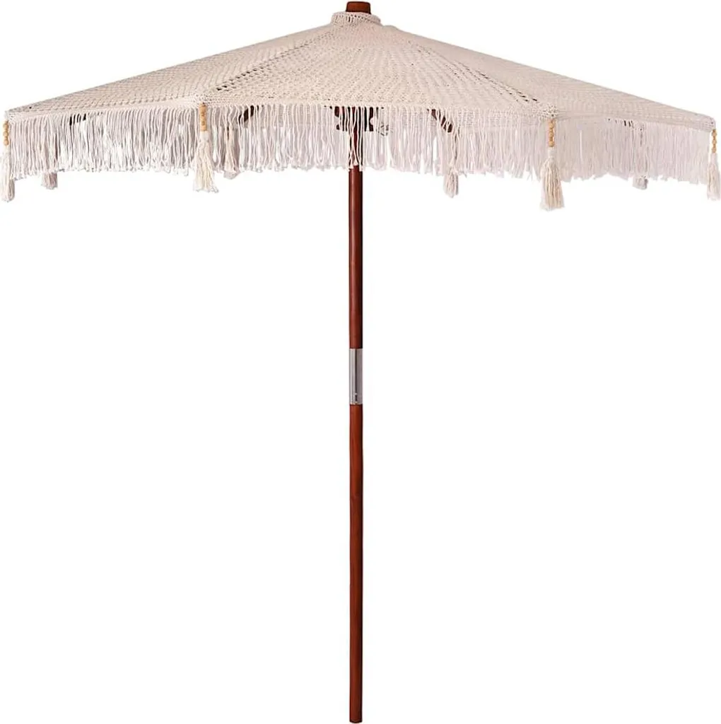 Parasol macramé crème 260cm : fini l'ombre triste dans le jardin