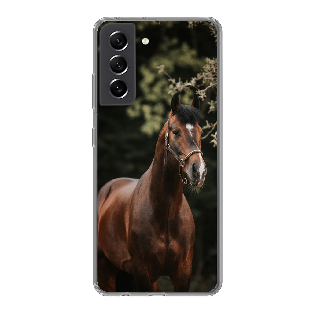 MuchoWow Handyhülle Schutzhülle Hülle für Samsung Galaxy S21 FE Pferd - Äste - Porträt Silikon Softcase Handy Hülle - Mobiltelefonhülle
