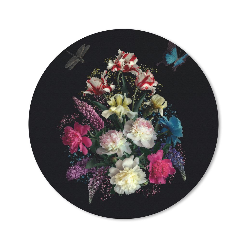 MuchoWow Mauspad Mousepad Blumen - Schmetterling - Stilleben 40x40 cm - Mousepads - Maus Mat - Pad - Mausunterlage - Schreibtisch Accessoires
