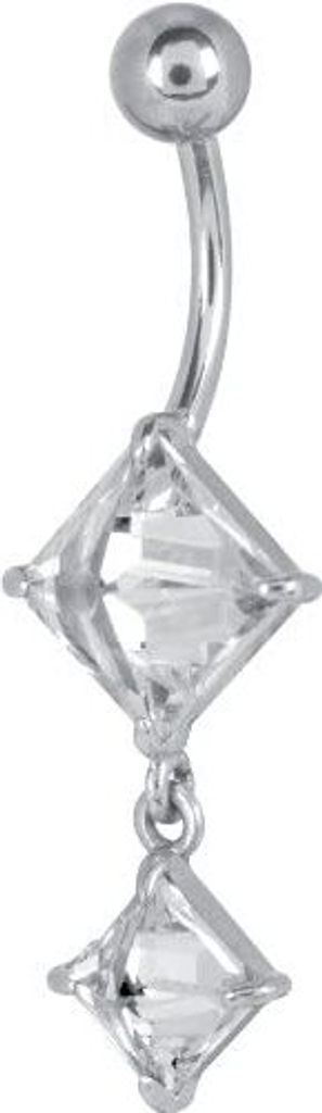 Bauchnabel Stahl Piercing PRONG SET Zirkonia Steine 2 Pyramide BBZ-PY86.Weiss