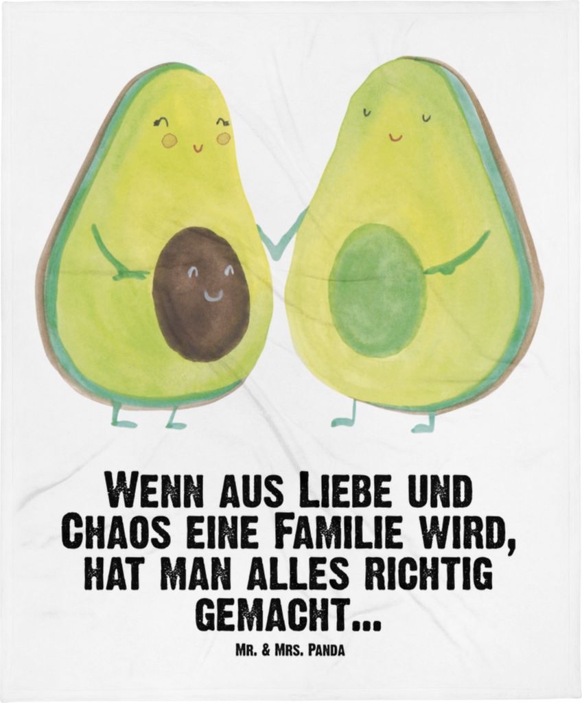 Mr. & Mrs. Panda Schlummerdecke Avocado Pärchen - Weiß - Geschenk, Familie, Geburt, Babydecke, Fleecedecke, Hochzeit, Kinder, Plaid, Erstlingsdec...