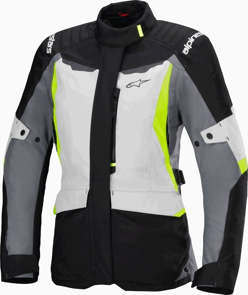 Alpinestars Stella ST-1 wasserdichte Damen Motorrad Textiljacke, hellgrau/schwarz/neon-gelb, L
