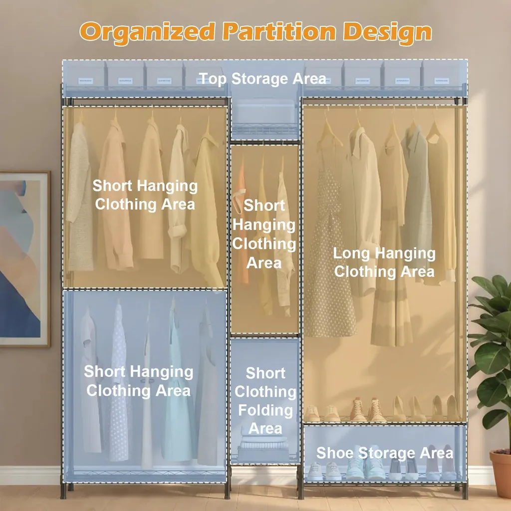 Dressing ouvert modulable avec étagères et penderie en acier gris