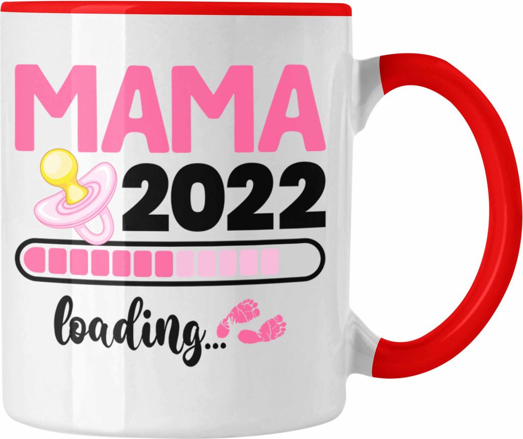 Trendation - Mama 2022 Loading Tasse Schwanger Schwangerschaftsverkündung Überraschung (Rot)
