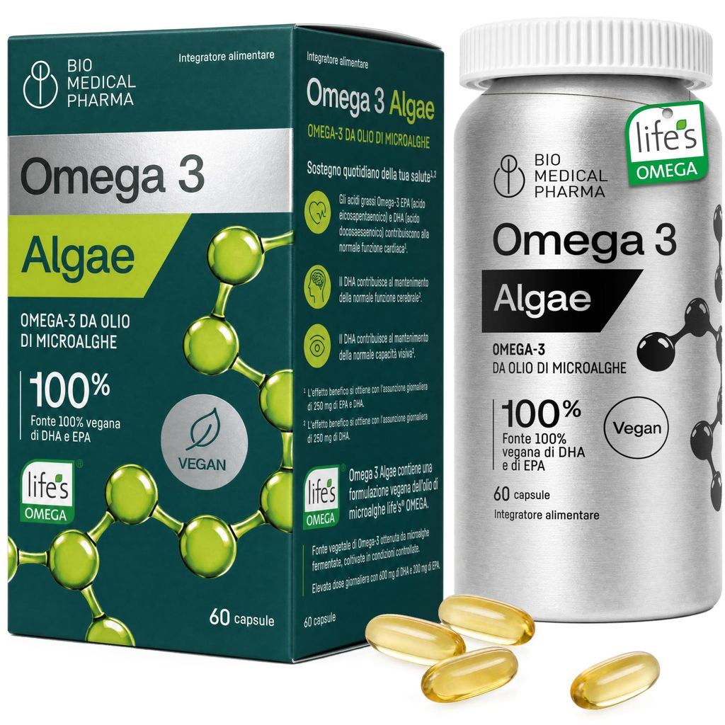 Omega 3 Vegano Alghe - 600 mg DHA + 200 mg EPA, Integratore Immagine del prodotto 