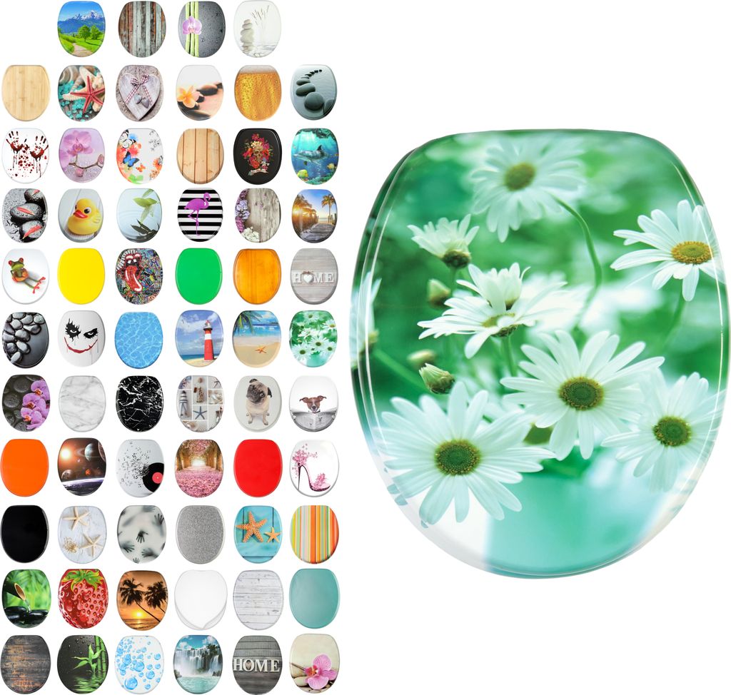 SANILO WC-Sitz mit Absenkautomatik Margeriten, Toilettendeckel direkt vom Hersteller, Klodeckel, Klobrille, WC Deckel, Toilettensitz, Toilettenbr...