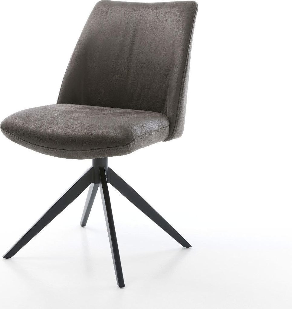 DELIFE Drehstuhl Elso-Flex Mikrofaser Anthrazit Vintage Kreuzgestell breit Schwarz 360° drehbar Wippfunktion Taschenfederkern