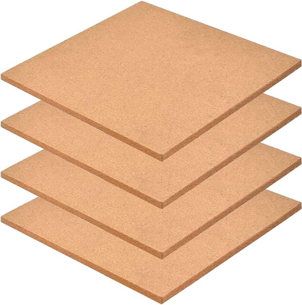 Quadratische selbstklebende Korkplatten - 4 Stück - Korkwand Pinnwand - Wohnkultur - Büromemorandum - 30 x 30 x 0,6 cm