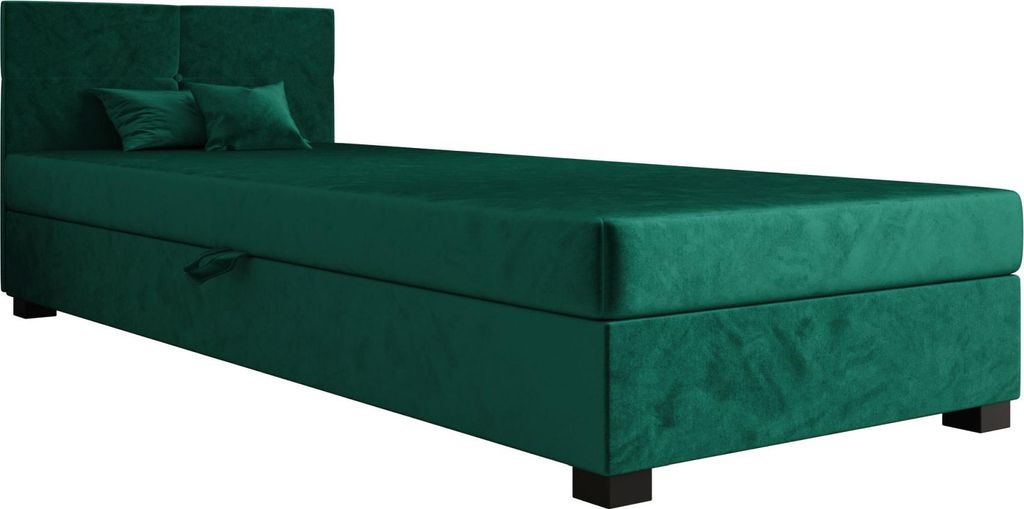 AURA SOFA Boxspringbett SILO 90x195 Komplett-Set mit Bonell Matratze, Polsterbett mit Bettkästen - Grün, MONOLITH 37