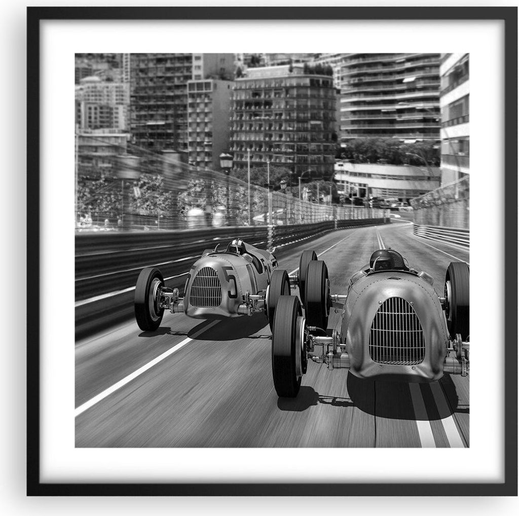 Gerahmtes Poster - Schwarzer Rahmen - Formel 1 Retro - 50x50 cm - Wand Bild - Wanddeko - Wandbilder - Kunstposter - Wandposter - Bilderrahmen - Bil...