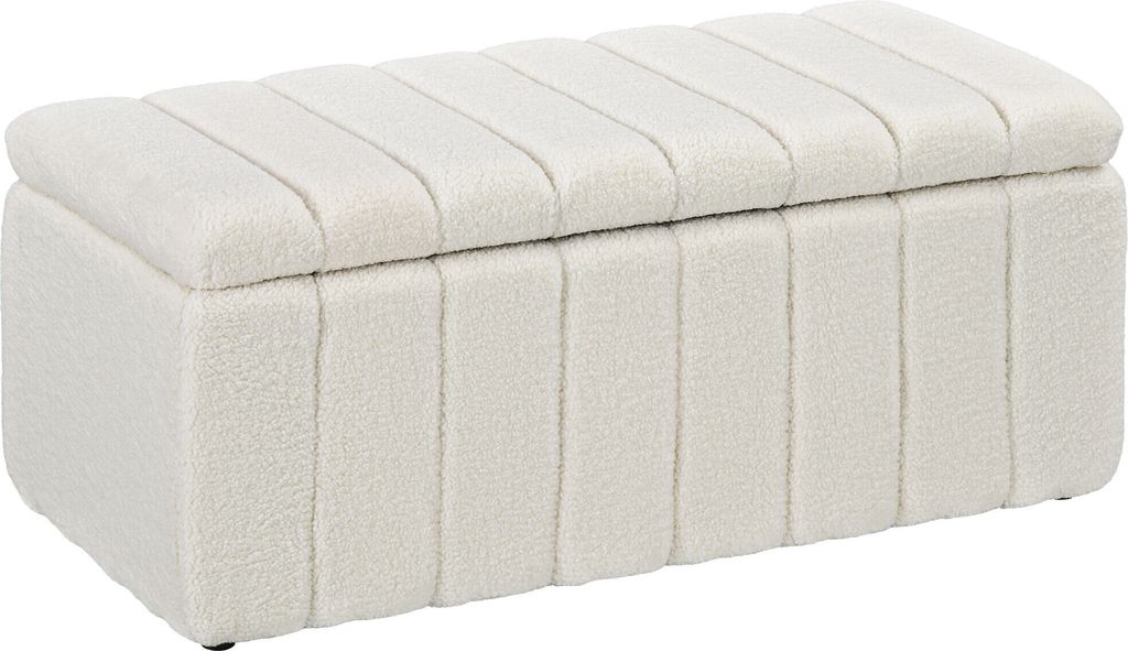 HOMCOM Sitzbank mit Stauraum, Polsterbank mit Teddy-Vlies-Optik, Bettbank mit Holzbeine, Sitztruhe für Flur, Schlafzimmer, Wohnzimmer, Cremeweiß